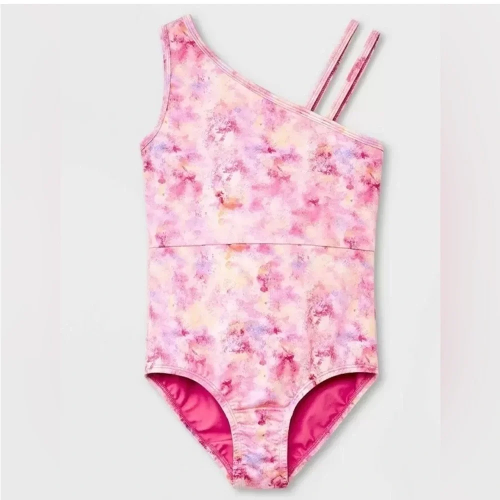 Girls' Gymnastics Floral Spray Sleeveless Leotard 7/8